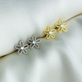 Sterling Silver Tiny Flower Stud Earrings, 2 of 5