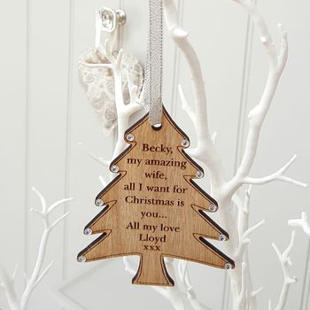 Double Sided Oak First Christmas Tree With Message, 2 of 2