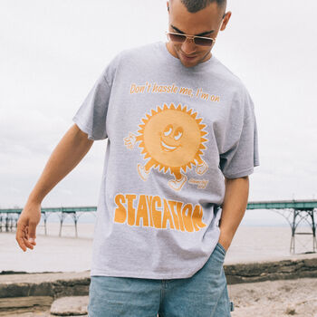 Staycation Men's Slogan T Shirt With Sun Graphic, 3 of 4