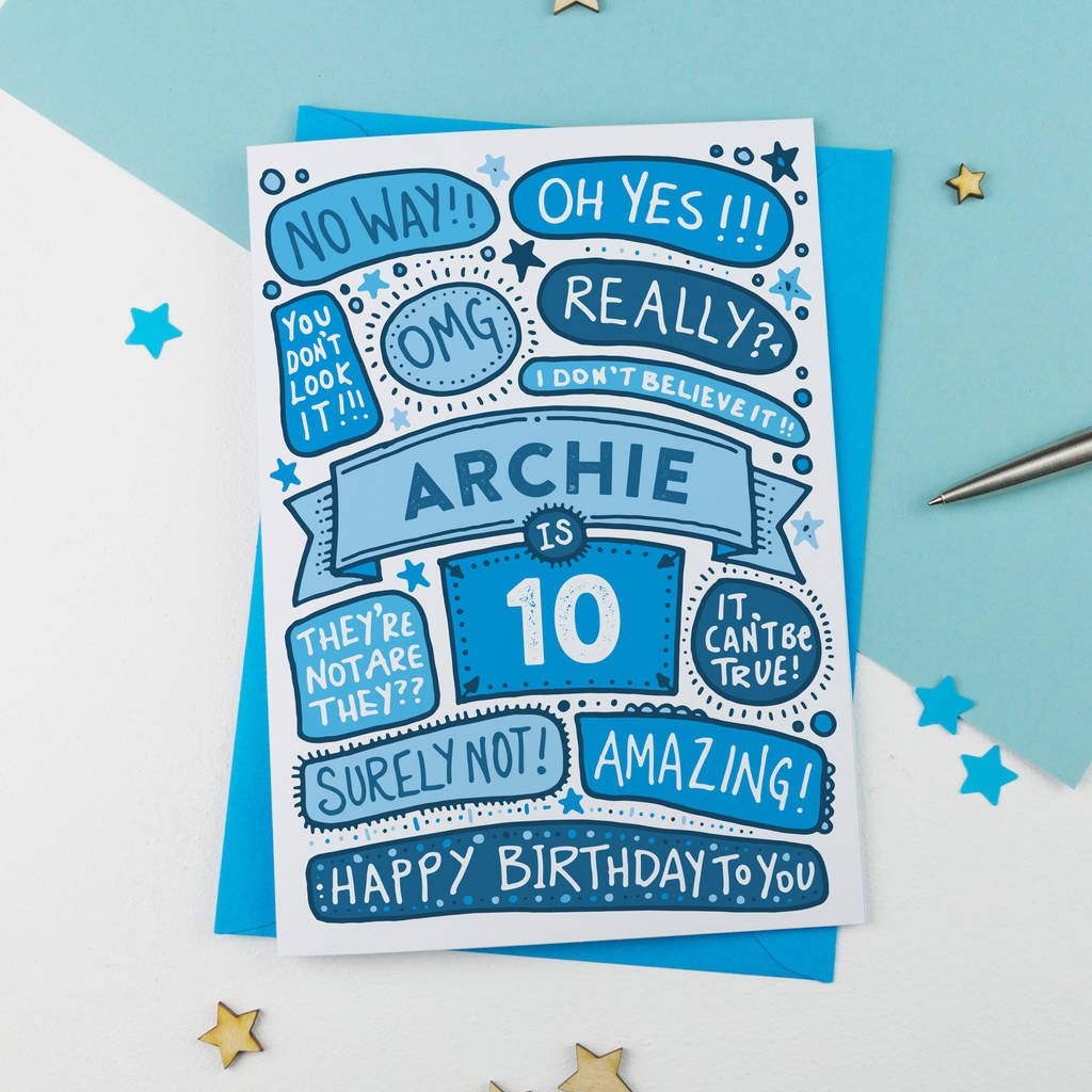 10th Omg Birthday Personalised Illustrated Card Blue By A Is For 
