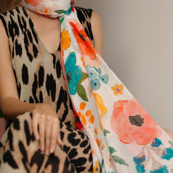 Watercolour Meadow Floral Printed Scarf, 4 of 8