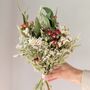 Dried Statice Bouquet With Red Spray Roses And Foliage, thumbnail 1 of 5