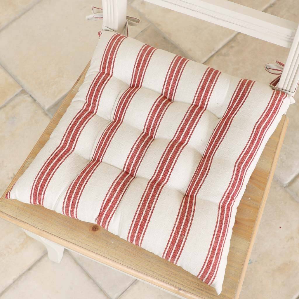 Four Farmhouse Red Stripe Tie On Seat Pads By Dibor