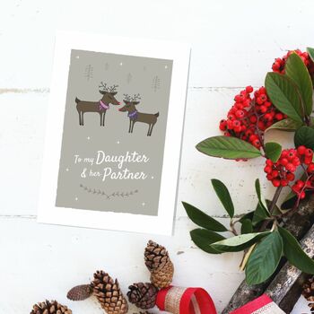 'Daughter And Her Partner' Christmas Card Reindeer, 4 of 10