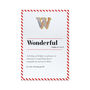 W Is For Wonderful Pin Badge And Card, thumbnail 4 of 4