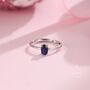 Sterling Silver Created Blue Sapphire Oval Ring, thumbnail 2 of 12