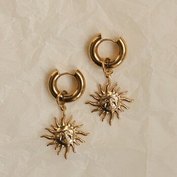 18k Gold Plated Filled Celestial Sun Statement Earrings, 6 of 12
