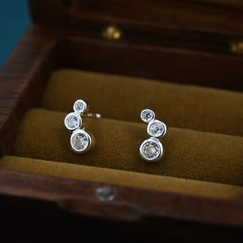 Sterling Silver Extra Tiny Cz Trio Screw Back Earrings, 4 of 12