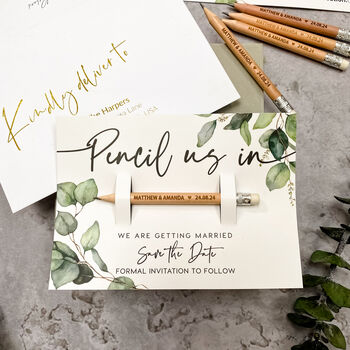 Save The Date Pencil Us In With Botanical Card, 3 of 4