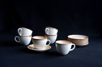 White Set Of Six Handmade Porcelain Tea Cup With Saucer, 6 of 12