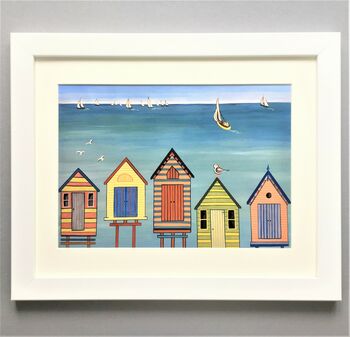 'Beach Huts' Framed Limited Edition Seaside Print, 2 of 5