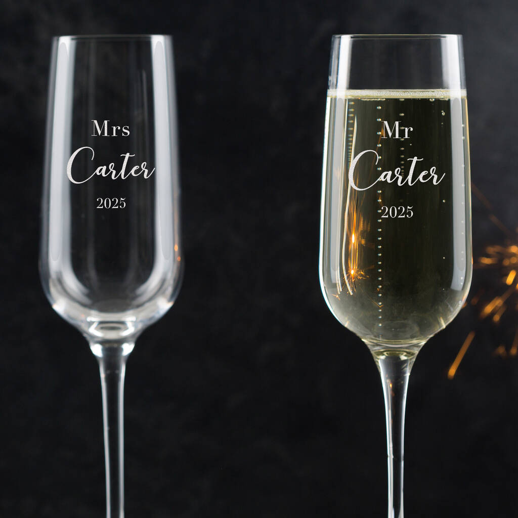 Personalised Engraved Bride And Groom Champagne Flutes Pair, 1 of 6