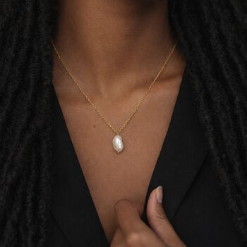 Personalised Gold Plated Sterling Silver Baroque Freshwater Pearl Pendant Necklace, 2 of 7