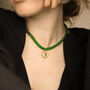 Dark Jade Green Beaded Necklace With Heart Coin, thumbnail 2 of 5