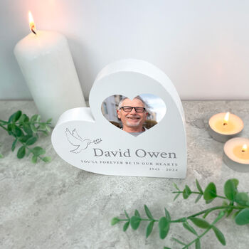 Personalised White In Loving Memory Dove Photo Heart, 3 of 5