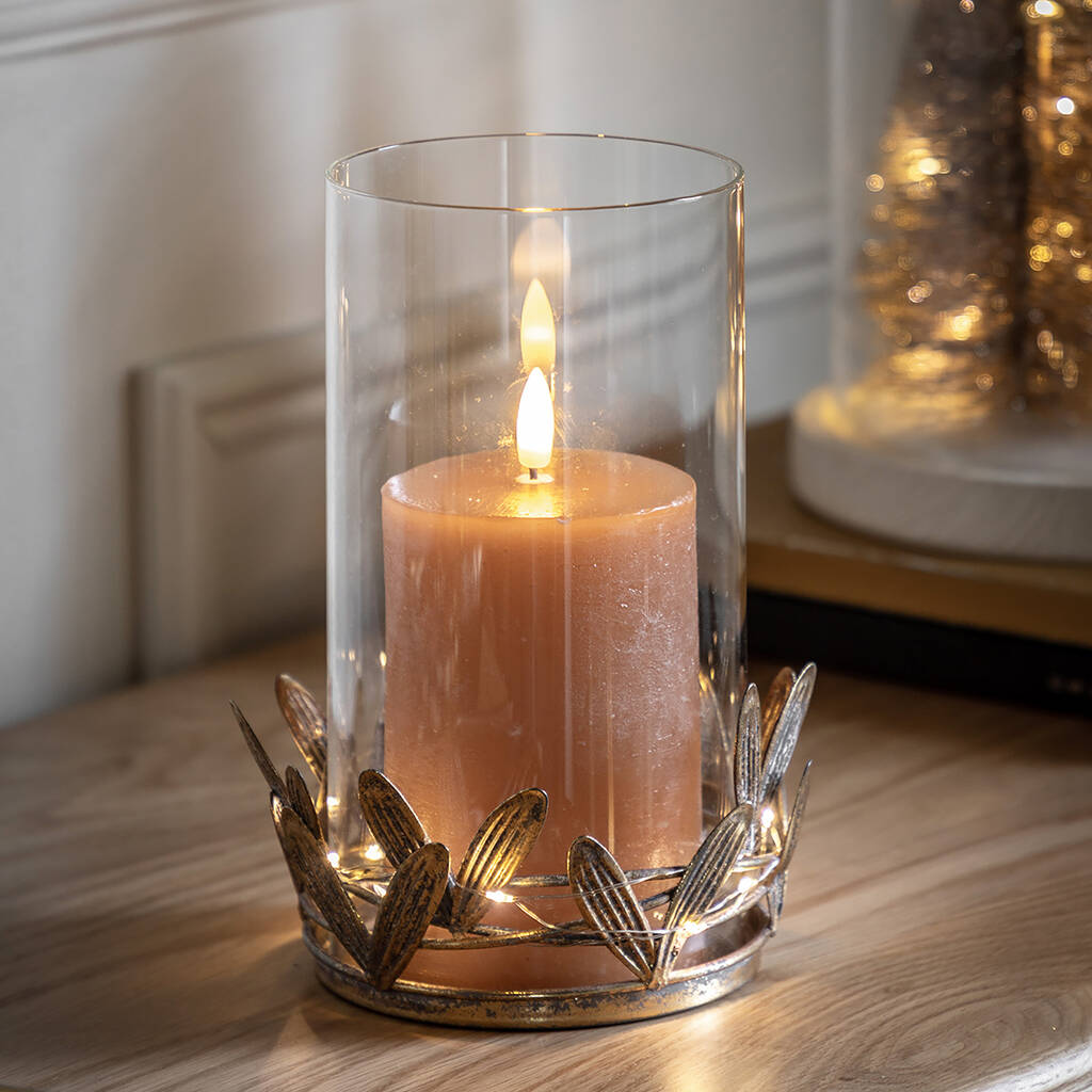 Lit Gold Mistletoe Glass Candle Holder By Primrose & Plum