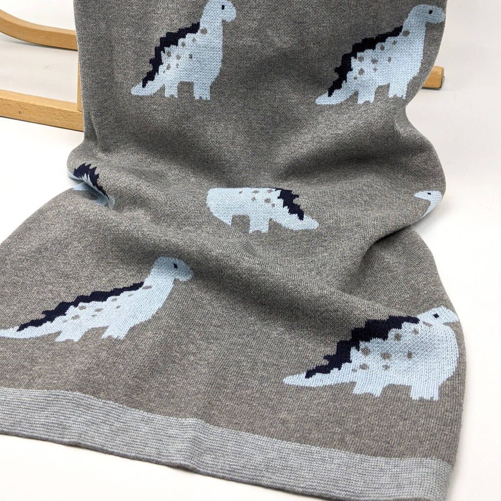 Dinosaur Knitted Cotton Baby Blanket By Hayley & Co