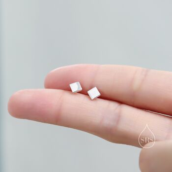 Sterling Silver Tiny Square Stud Earrings, 4 of 11