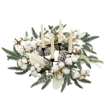 Giant Cotton Pine Wreath Candle Holder Centrepiece, 2 of 4