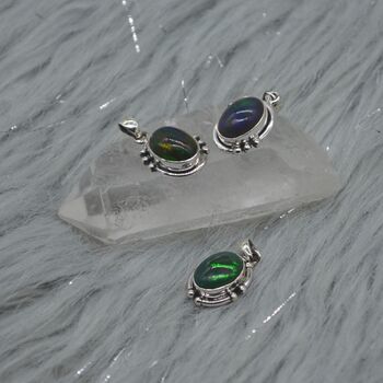 Black Fire Opal Pendant Necklace: Sterling Silver Chain, 4 of 11