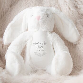 Personalised New Baby Bunny Soft Toy White, 2 of 3