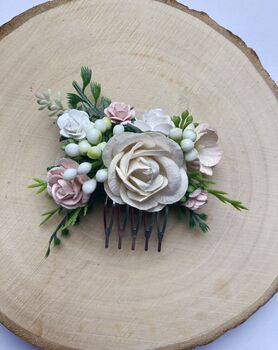 Blush And White Flower Hair Comb, 3 of 5