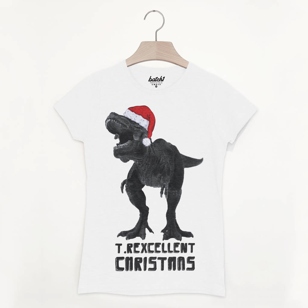 T Rexcellent Women's Christmas Dinosaur T Shirt, 1 of 2