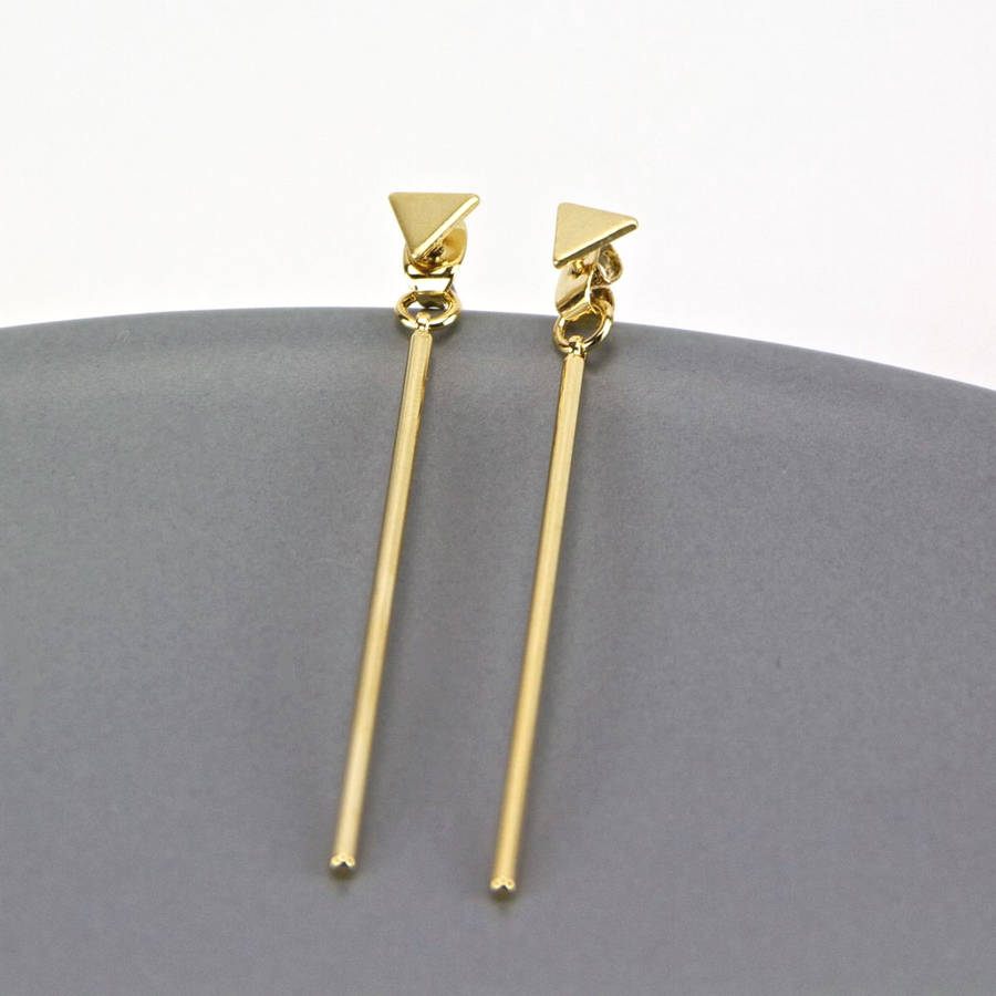 Long Drop Spike Bar And Triangle Stud Earrings By Gaamaa Long Drop Spike Bar And Triangle Stud Earrings