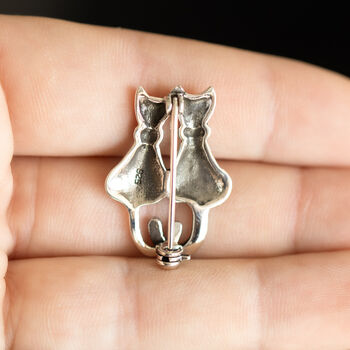 Sweet Companionship Sterling Silver Marcasite Cats Brooch, 3 of 7