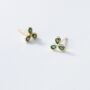 Sterling Silver Green Crystal Trio Stud Earrings, thumbnail 2 of 4