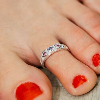 925 Silver Colourful Heart Stone Bohemian Toe Ring, 7 of 8