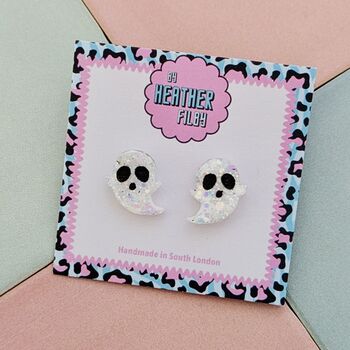 White Ghost Glitter Halloween Studs, 2 of 4