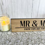 Personalised Oak Mr Mrs Wedding Sign With Names And Date, thumbnail 3 of 4