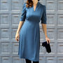 Peggy Day Dress In Petrol Blue Moss Crepe, thumbnail 1 of 3