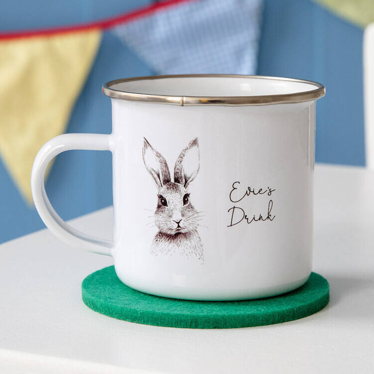 Personalised Woodland Rabbit Enamel Mug By The Gifting Knot