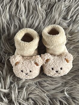 Cream Teddy Bear Baby Socks, 6 of 8