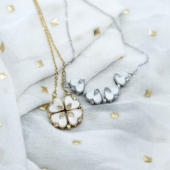 Four Heart Magnet Foldable Crystal Flower Necklace, 2 of 9