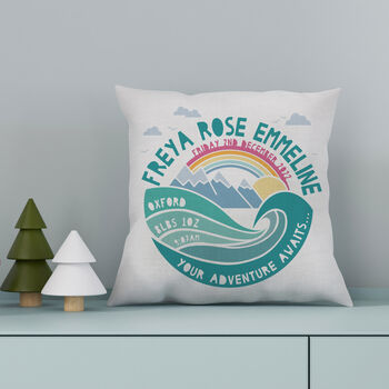 Personalised New Baby Mountain Adventure Cushion, 4 of 9