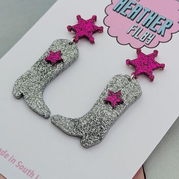 Cowboy Boot Glitter Resin Earrings, 6 of 12