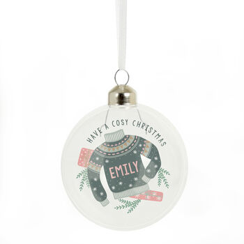 Personalised Cosy Christmas Glass Bauble Decoration, 5 of 5