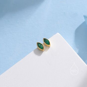 Extra Tiny Emerald Green Marquise Cz Stud Earrings, 5 of 12