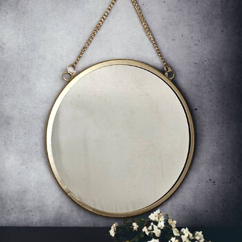 Round Gold Hanging Mirror With Chain, 3 of 4