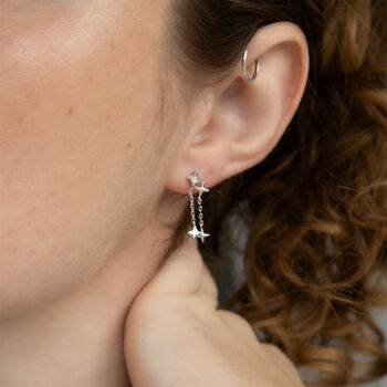 Sterling Silver Double Chain Star Earrings, 3 of 6