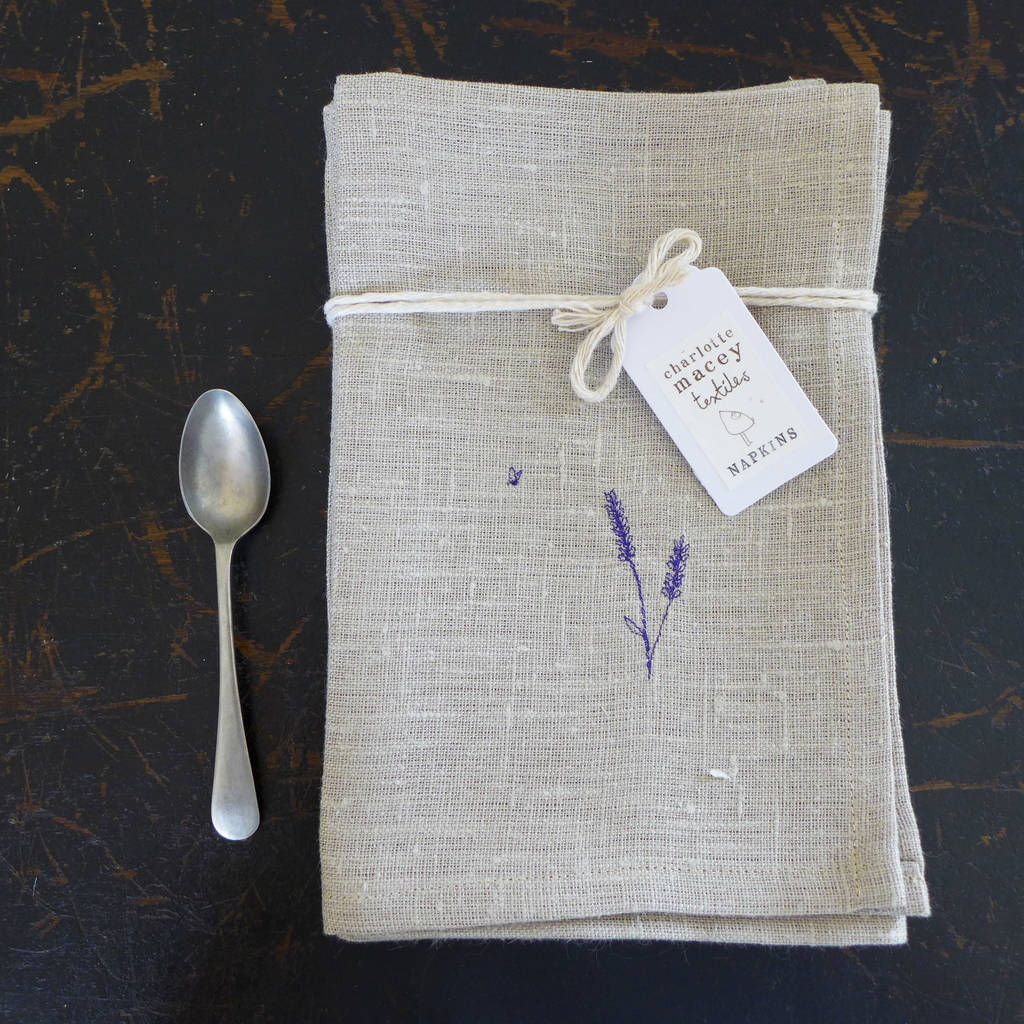 Embroidered Lavender Napkins By Charlotte Macey