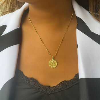 Tigris Gold Plated Engraved Pendant Necklace With Cz, 4 of 6