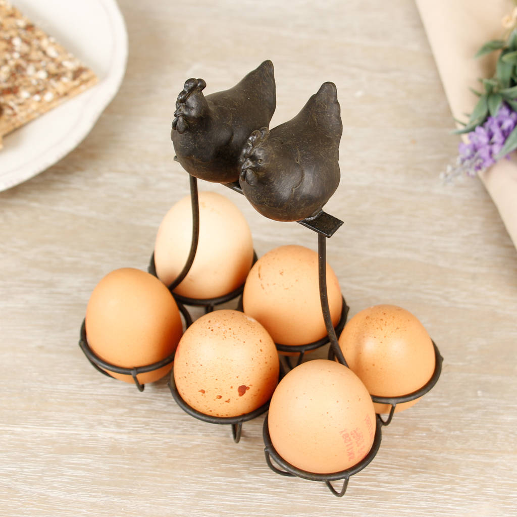 Black Metal French Hens Farmhouse Six Egg Holder By Dibor