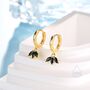 Sterling Silver Black Cz Marquise Crown Huggie Hoop Earrings, thumbnail 4 of 11