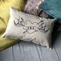 Personalised Flock And Linen Love Birds Tattoo Cushion, thumbnail 2 of 3