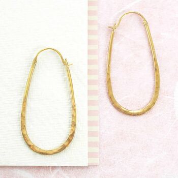 Oval Battered Sterling Silver Hoop Earrings, 4 of 5