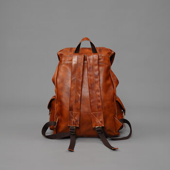 Military Style Genuine Leather Backpack In Worn Brown, 11 of 12